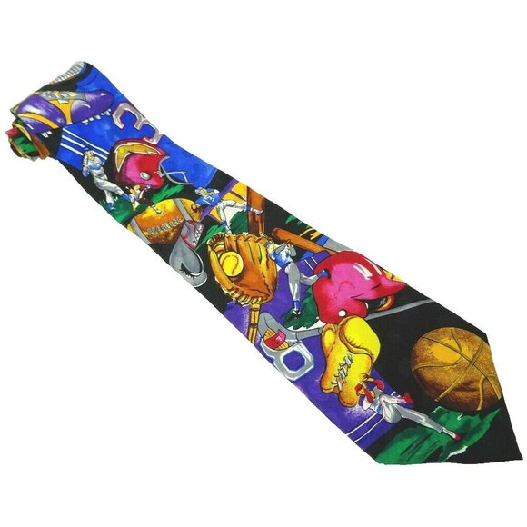 Baseball Silk Tie Sports Necktie Colorful Novelty Football Tennis - Picture 1 of 5